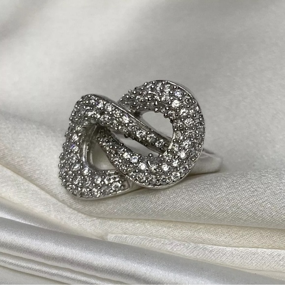 Interlocking CZ in Rhodium Plated Sterling Silver 925 Hand Crafted Ring Sz 8.50 - Picture 2 of 6